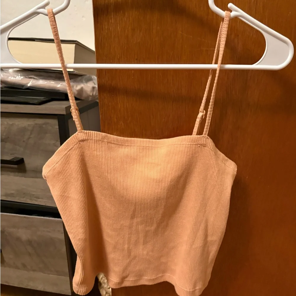 Aerie Ribbed Brown Crop Top and Aerie soft peach colored crop tank. - Picture 2 of 3